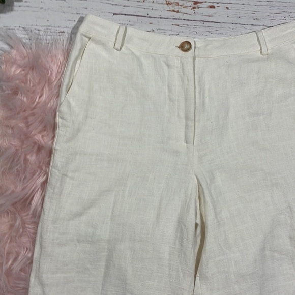 Anthropologie Ett:Twa White Pommed Linen Wide Leg High Rise Pants - Picture 10 of 11